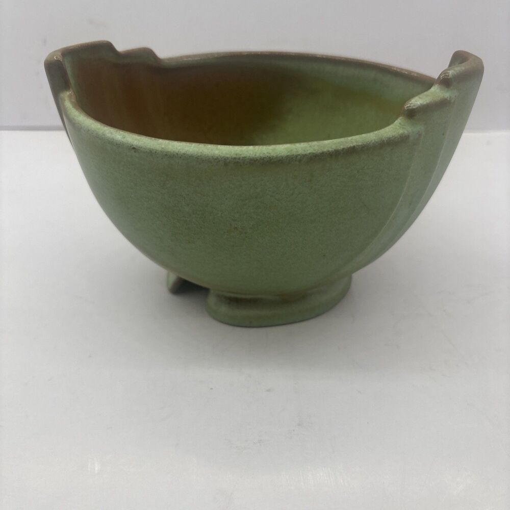 Vintage Frankoma Pottery Plainsman Prairie Green Pedestal Bowl 35 MCM